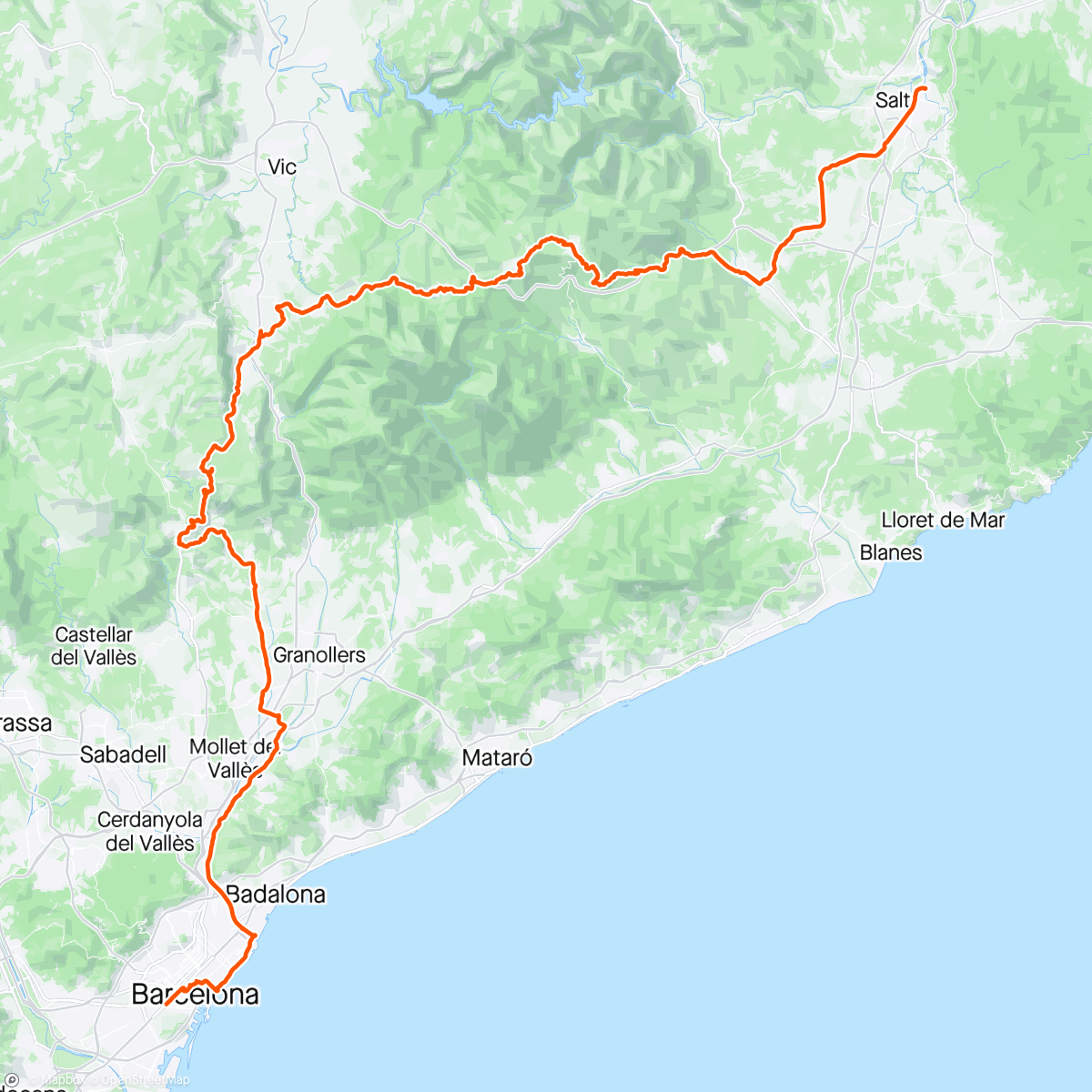 Map of the activity, Hilly route home