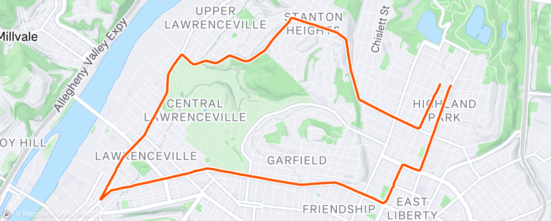 Map of the activity, Slow Lunch Run - 7.5 mi in zone 1 and 2