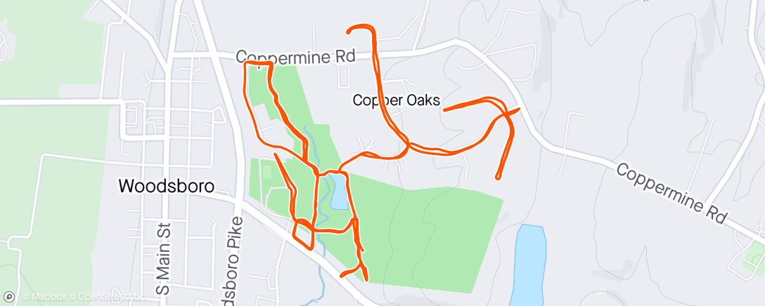Map of the activity, Evening Run while guys played disc golf!