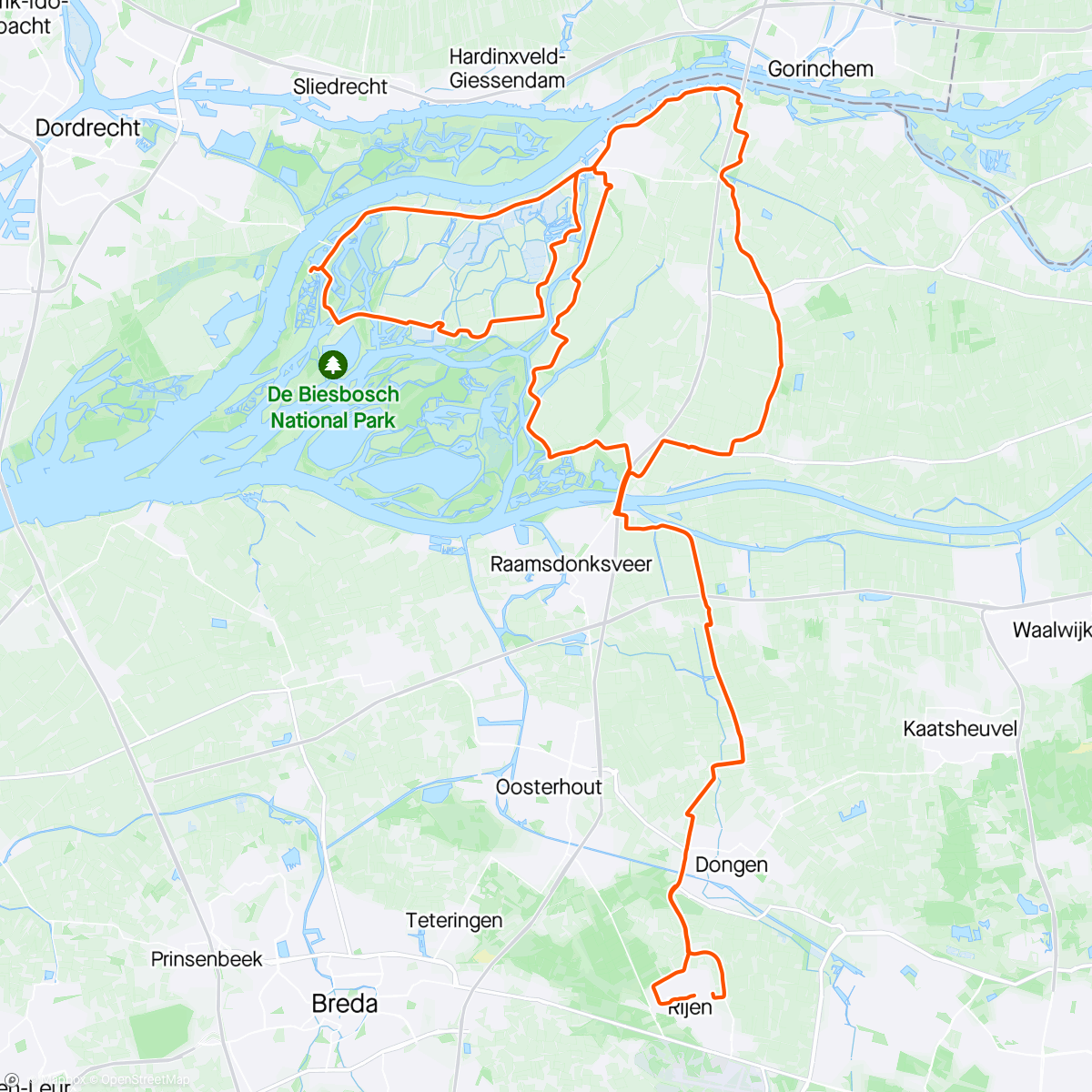 Map of the activity, Ochtendrit 5 Eiken groep naar De Biesbosch