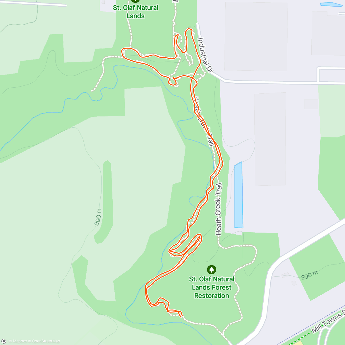 Map of the activity, A few sprints because I’m in terrible shape aerobically - Heath Creek MTB trail