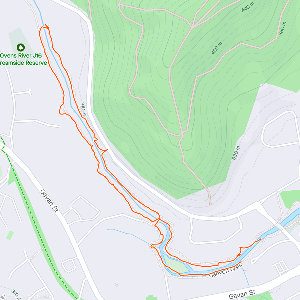 Map of the activity, Canyon walk with Shirl