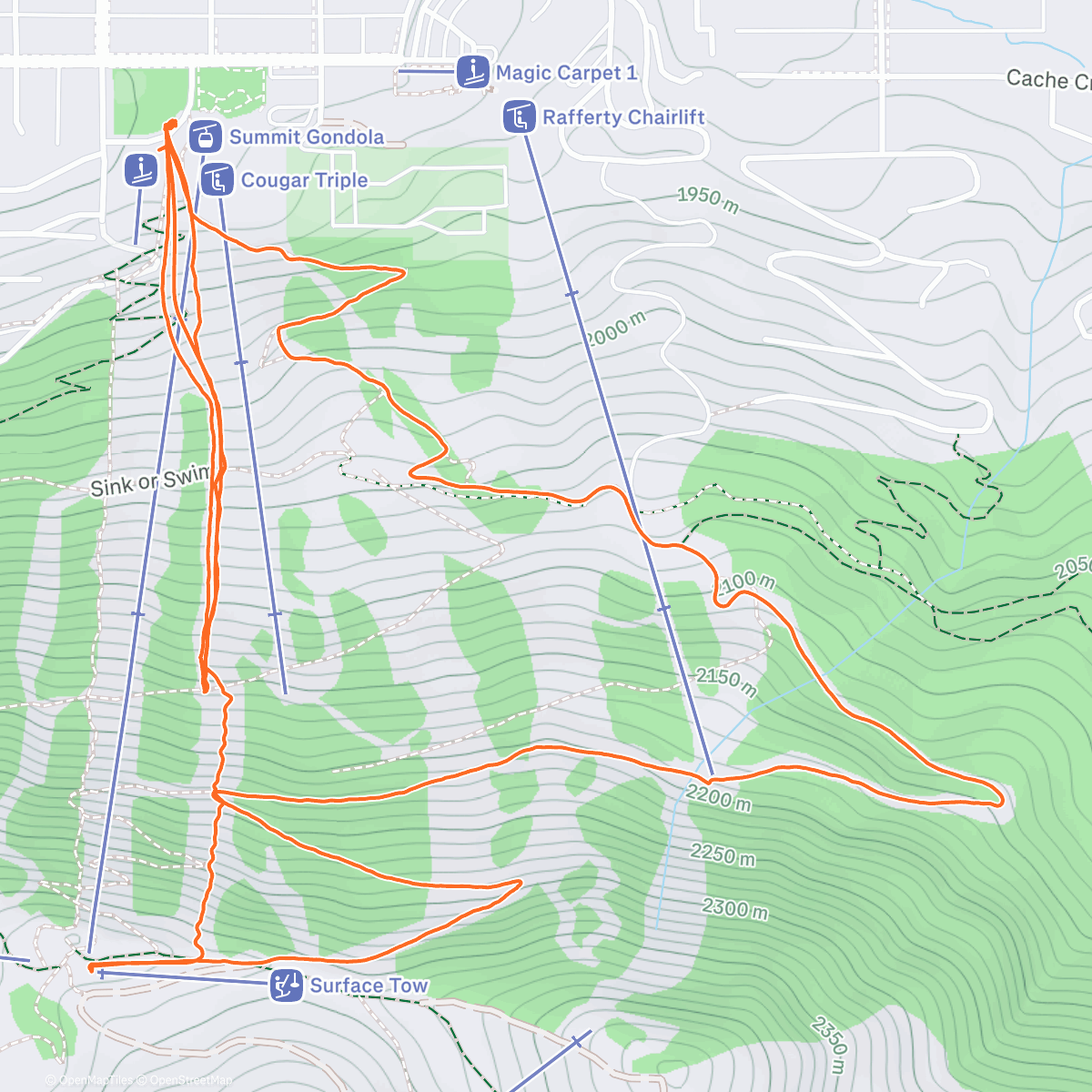 Map of the activity, Night Backcountry Ski