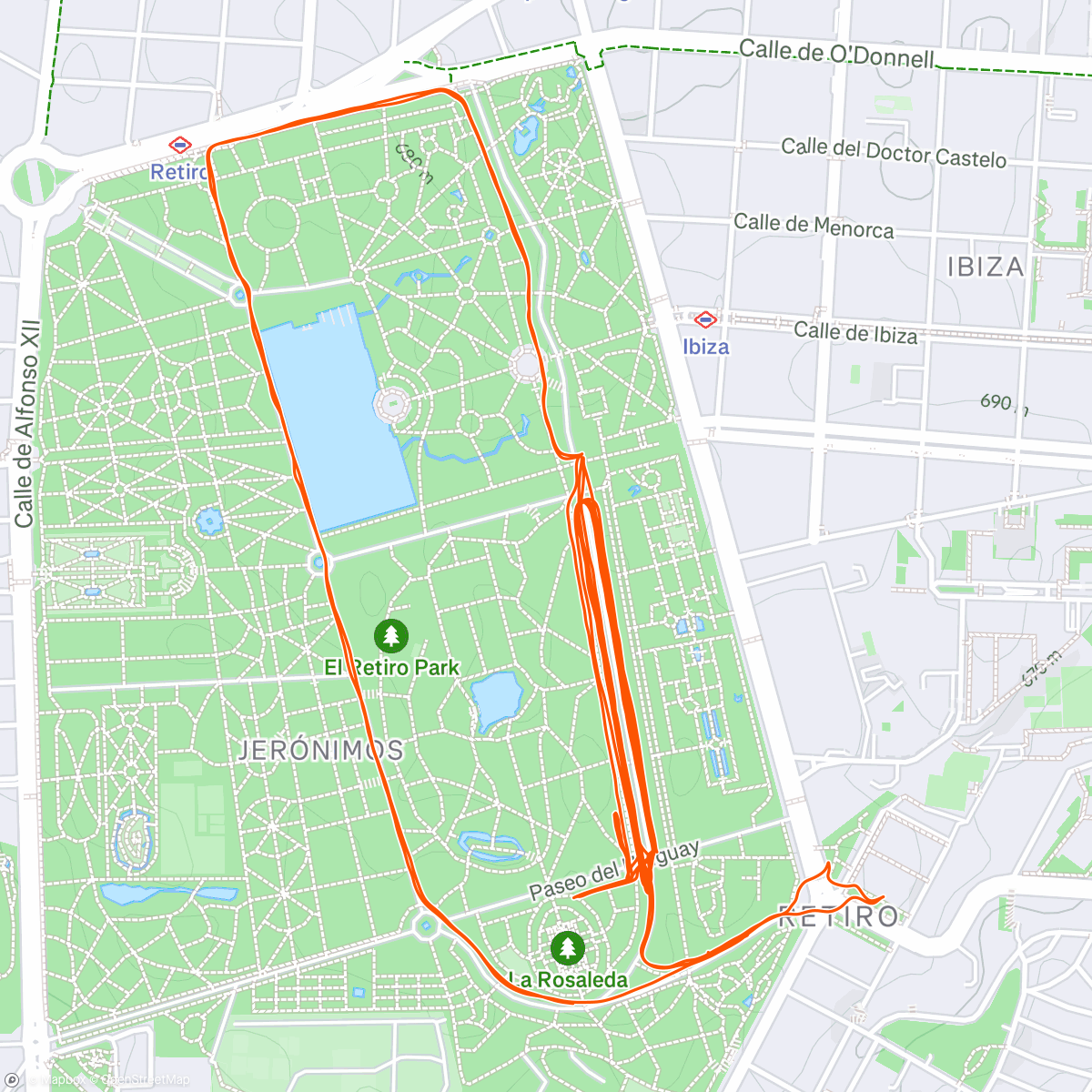 Map of the activity, Entrenamientos en grupo en el Retiro 19h y 20h30 - Test de 1km