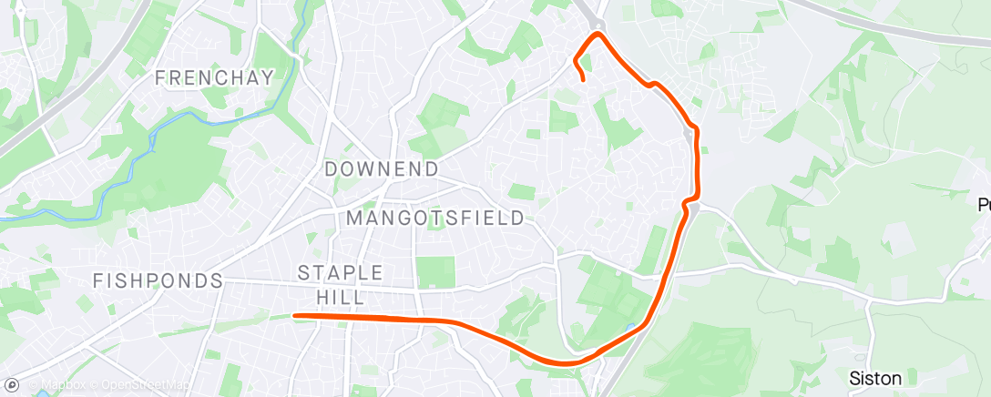 Map of the activity, 6x1k (5 mile pace) off 2min recovery