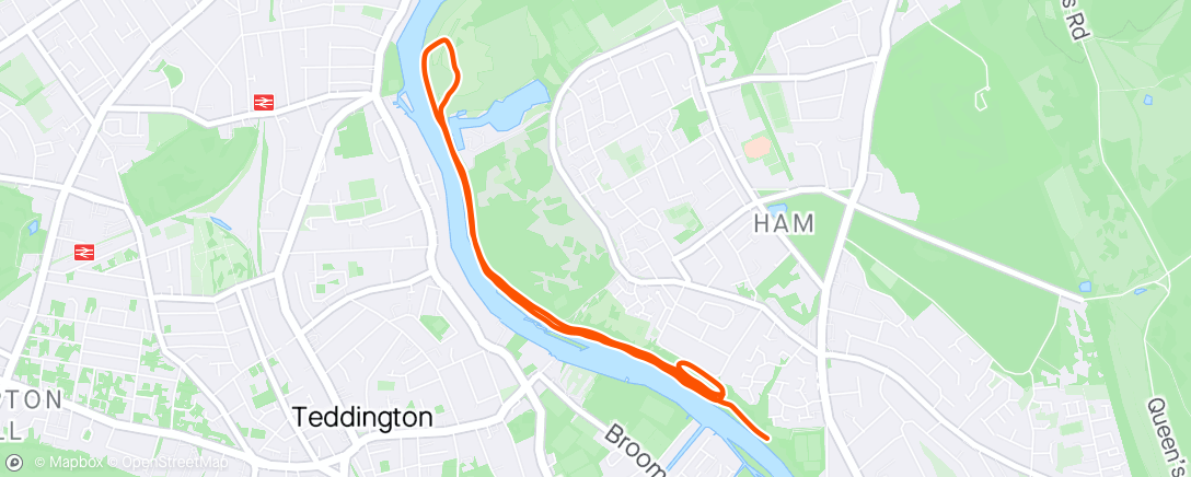 Map of the activity, Kingston parkrun. Easy recovery walk (although a faster pace than most of the six day race)