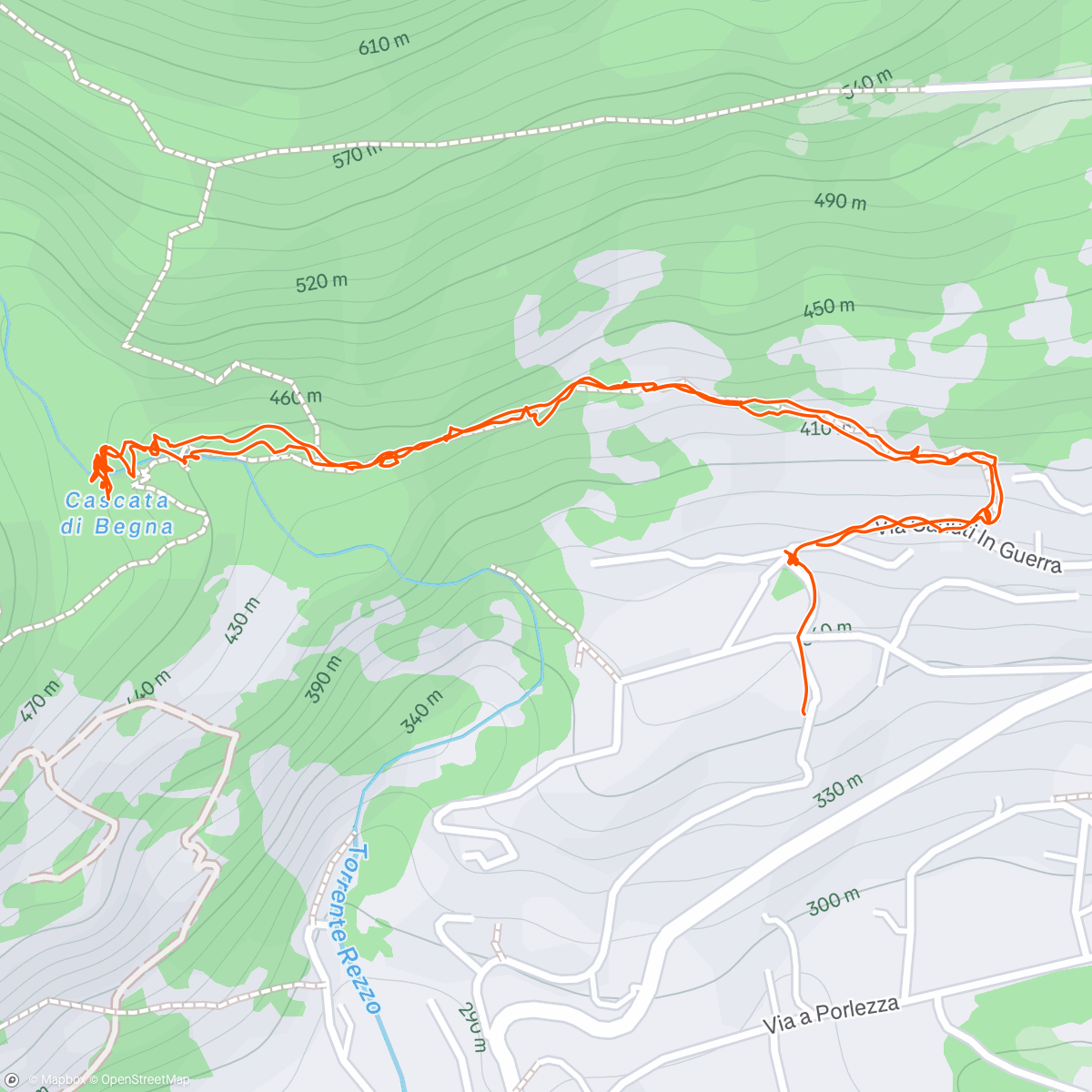 Map of the activity, Cascate di Begna