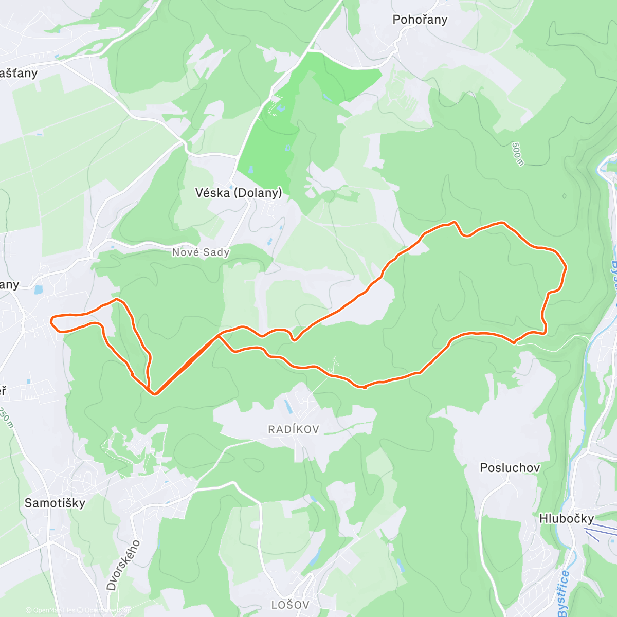 Map of the activity, Lunch Run Betelný bergl Fořt Radíkov