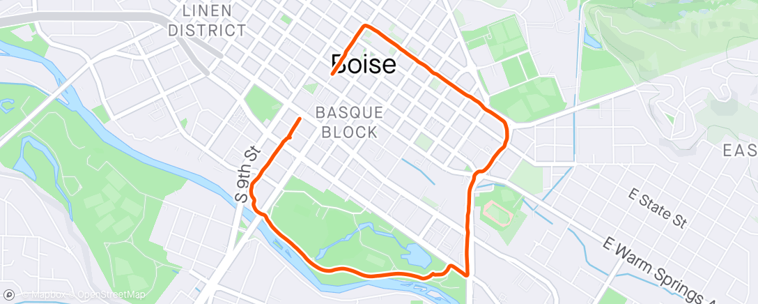 Map of the activity, 6:30 AM run downtown