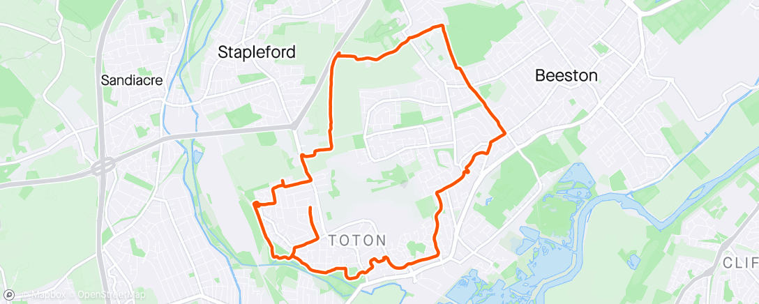 Map of the activity, Toton Running Club plus run to start