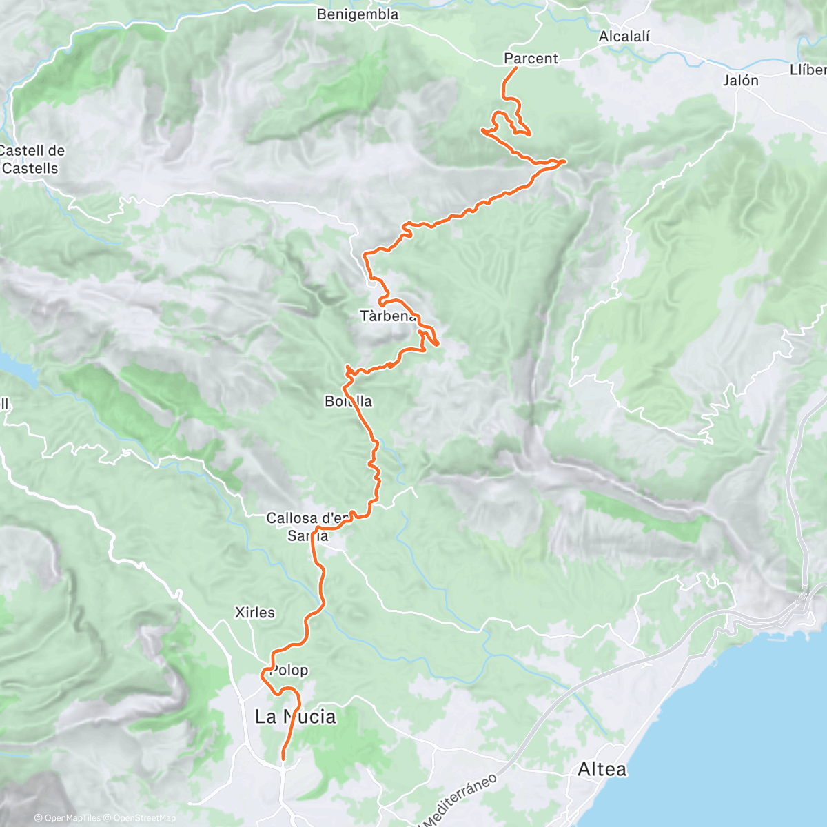 Map of the activity, ROUVY - La Nucia to Coll de Rates | Spain