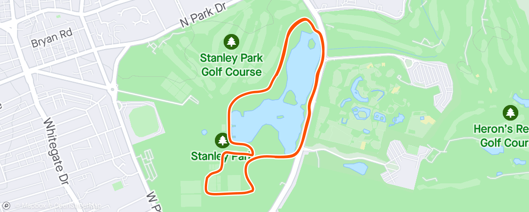 Map of the activity, Parkrun. First run in ages 🩵💜🩵. A bit hot today but enjoyed it.