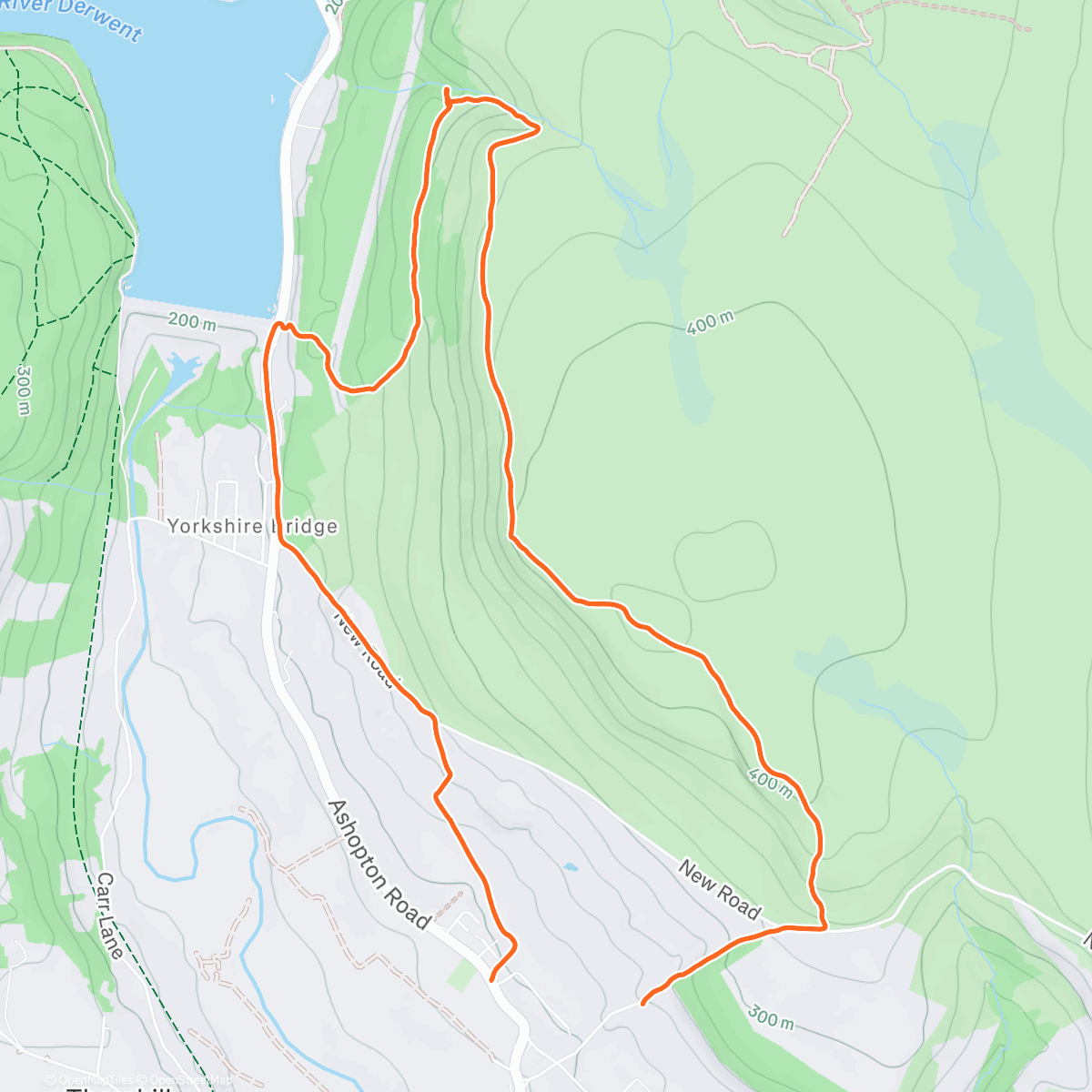 Map of the activity, Bamford Edge Loop, featuring a prolonged 36% uphill section!