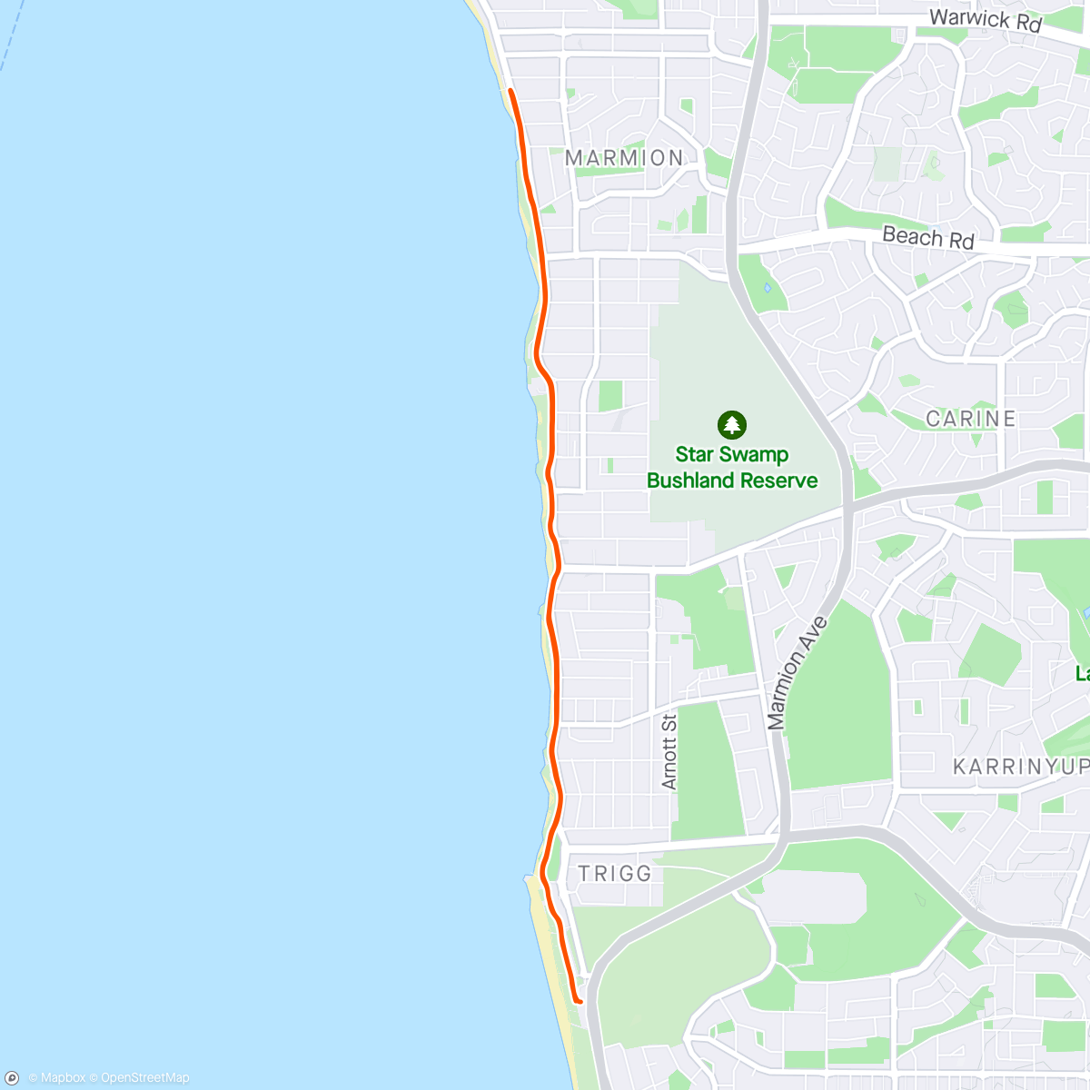 Map of the activity, 10k coastal walk with Andrew