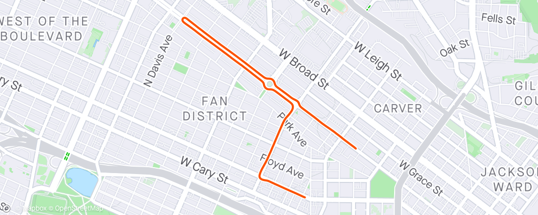 Map of the activity, Zwift - Group Run: Group Run 5k (B) on The Fan Flats in Richmond