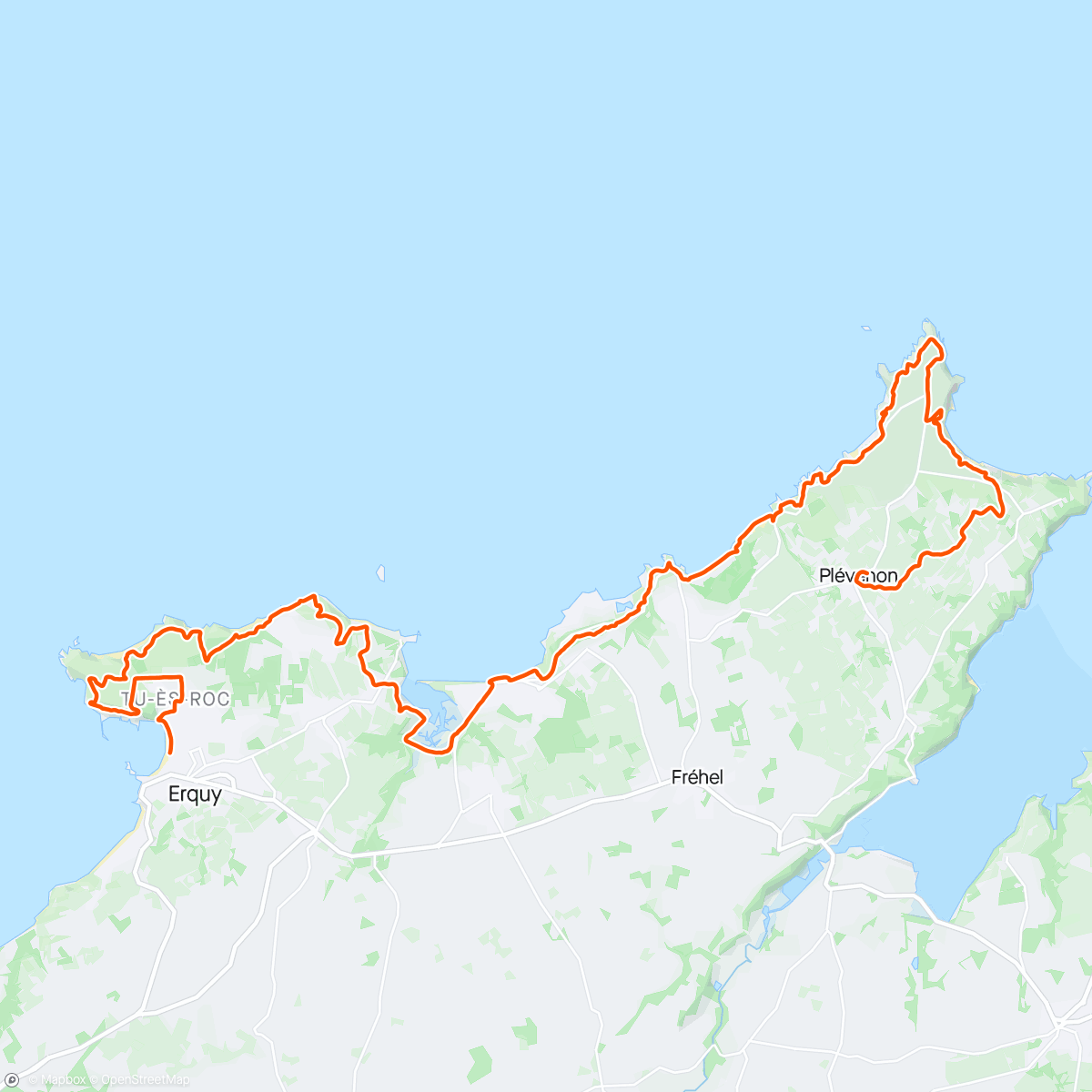 Mapa da atividade, Direction Erquy en famille  🐱 pour un p'tit Trail de 33 kms, histoire de passer quelques jours ici jusqu'au 1er mai. 👌