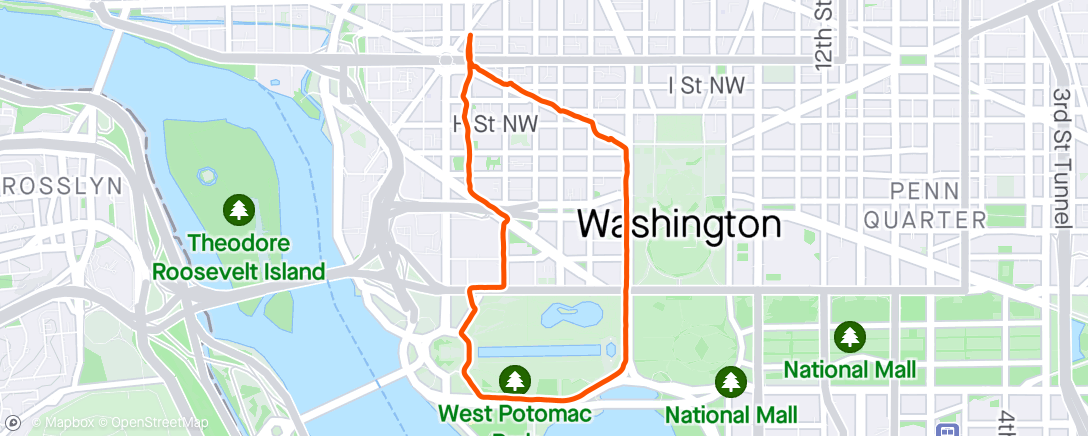 Map of the activity, DC Memorials-jog