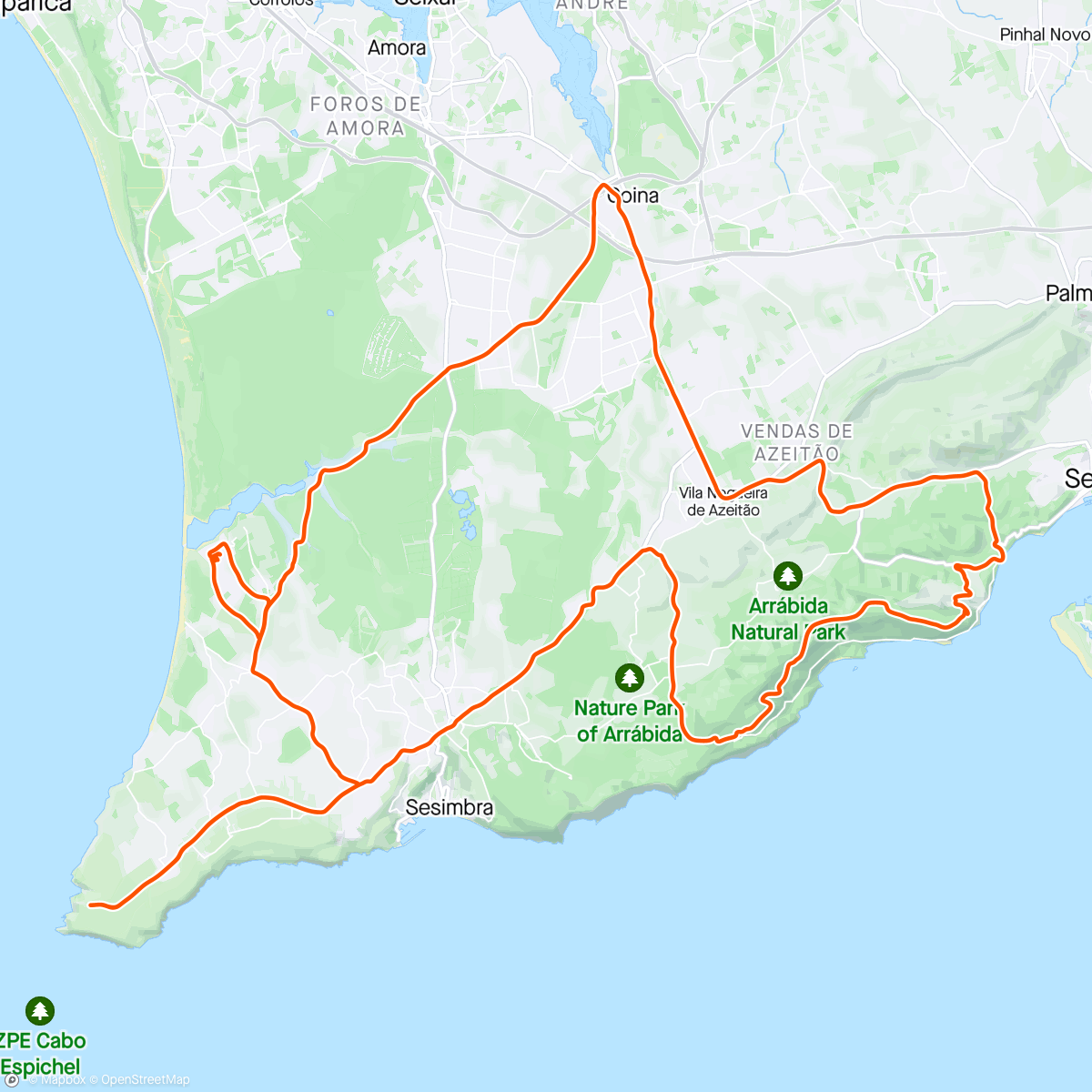 Map of the activity, Volta de bicicleta ao quarteirão com passagem pela Arrábida.😂🚴