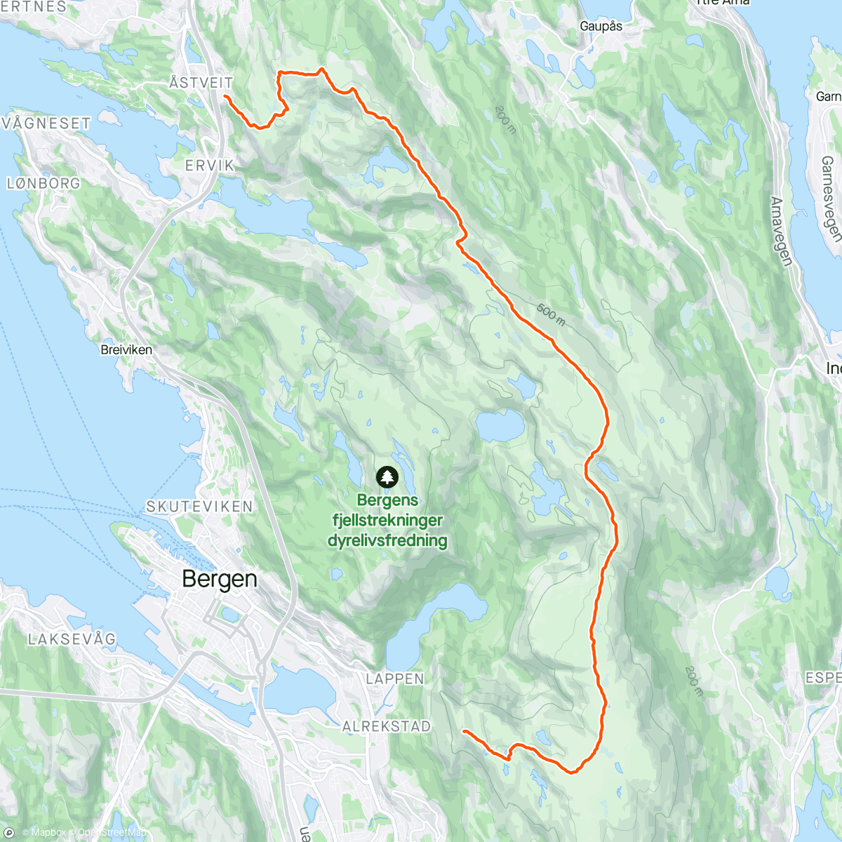 Map of the activity, Glasskaråsen - Ulriken