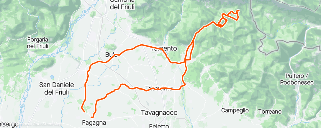 Map of the activity, Tarcento, Torlano, Taipana, Montemaggiore, Campo di Bonis, Zore, Nimis, Tricesimo.