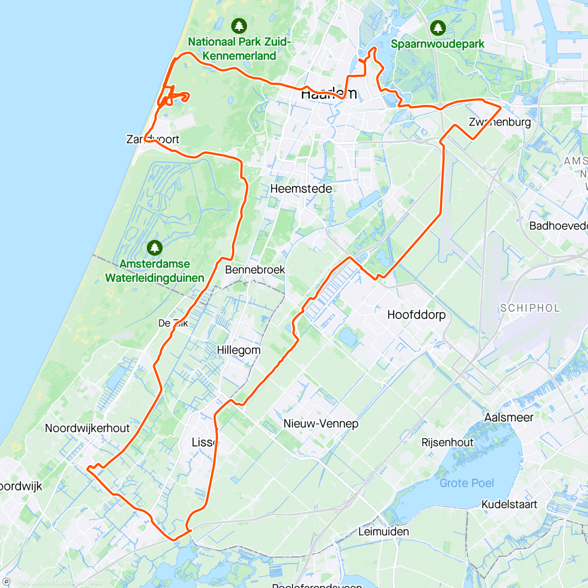 Map of the activity, Omloop Zandvoort met Anton en  met rondje op circuit maar met WIND