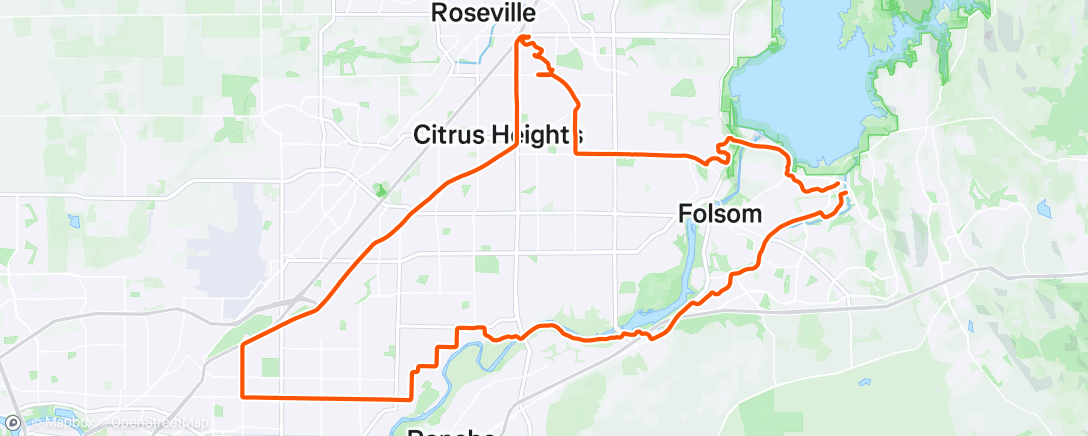 Map of the activity, Roseville, Sacramento meander on the rain bike