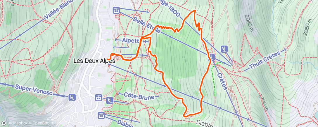 Mapa da atividade, Montée aux crêtes