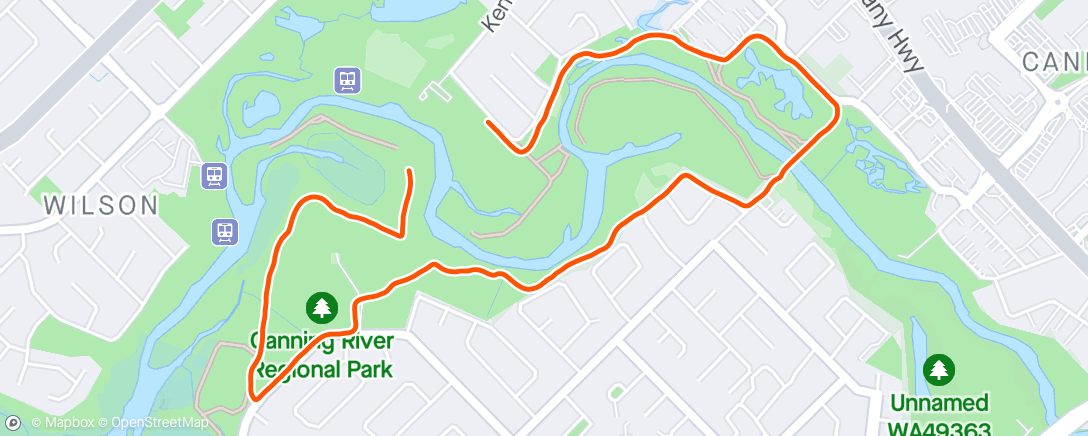 Map of the activity, Canning River Parkrun 27/4/24