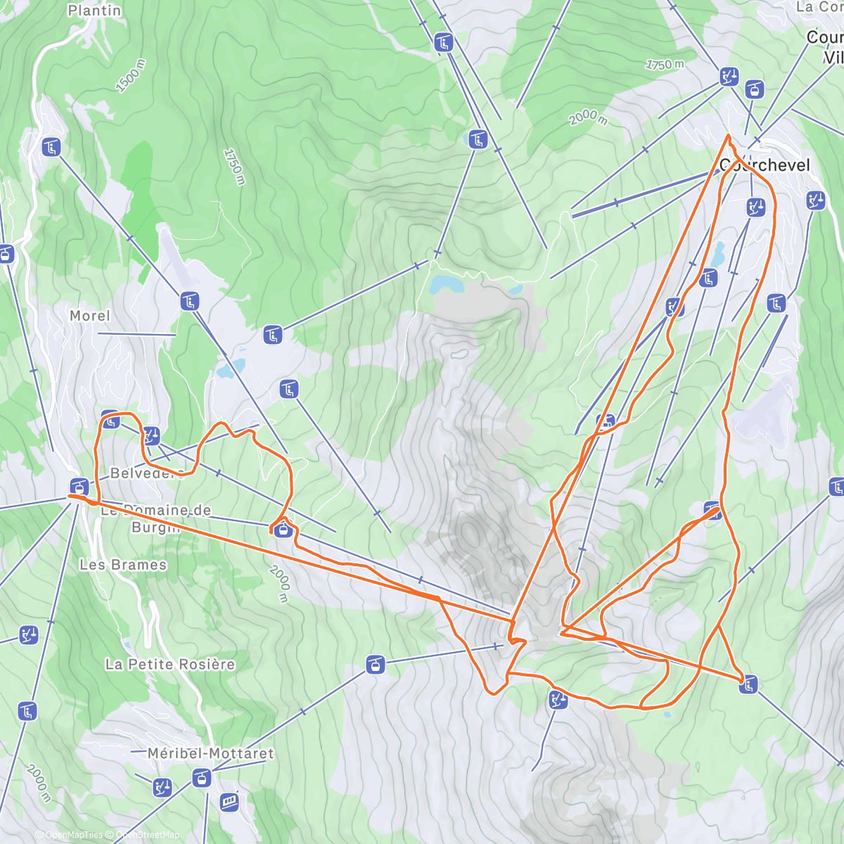 Map of the activity, Skiing in Courchevel Day 2