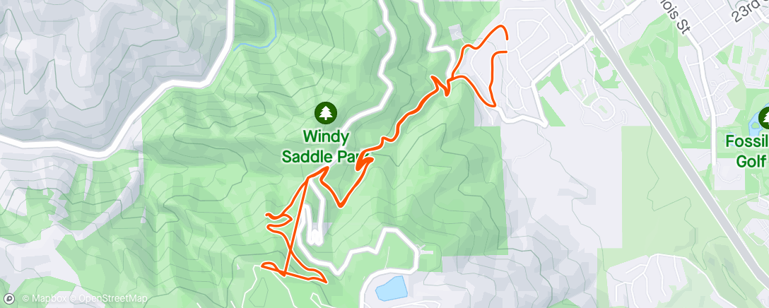 Map of the activity, Ran down from Windy Saddle with no walk breaks