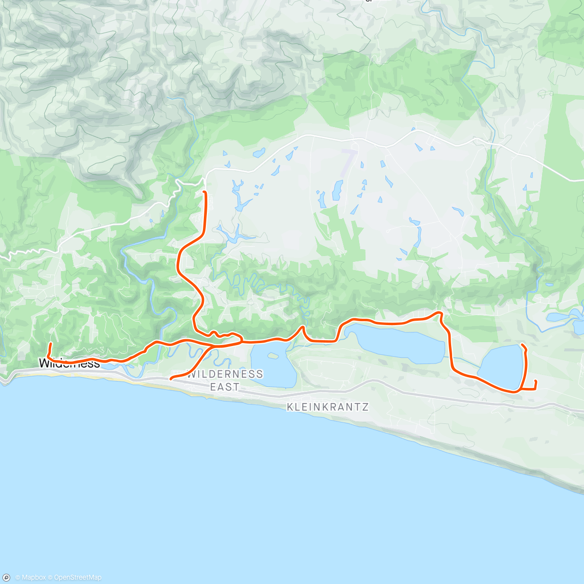 Map of the activity, Tempo 2x20's and a bit of Knysna