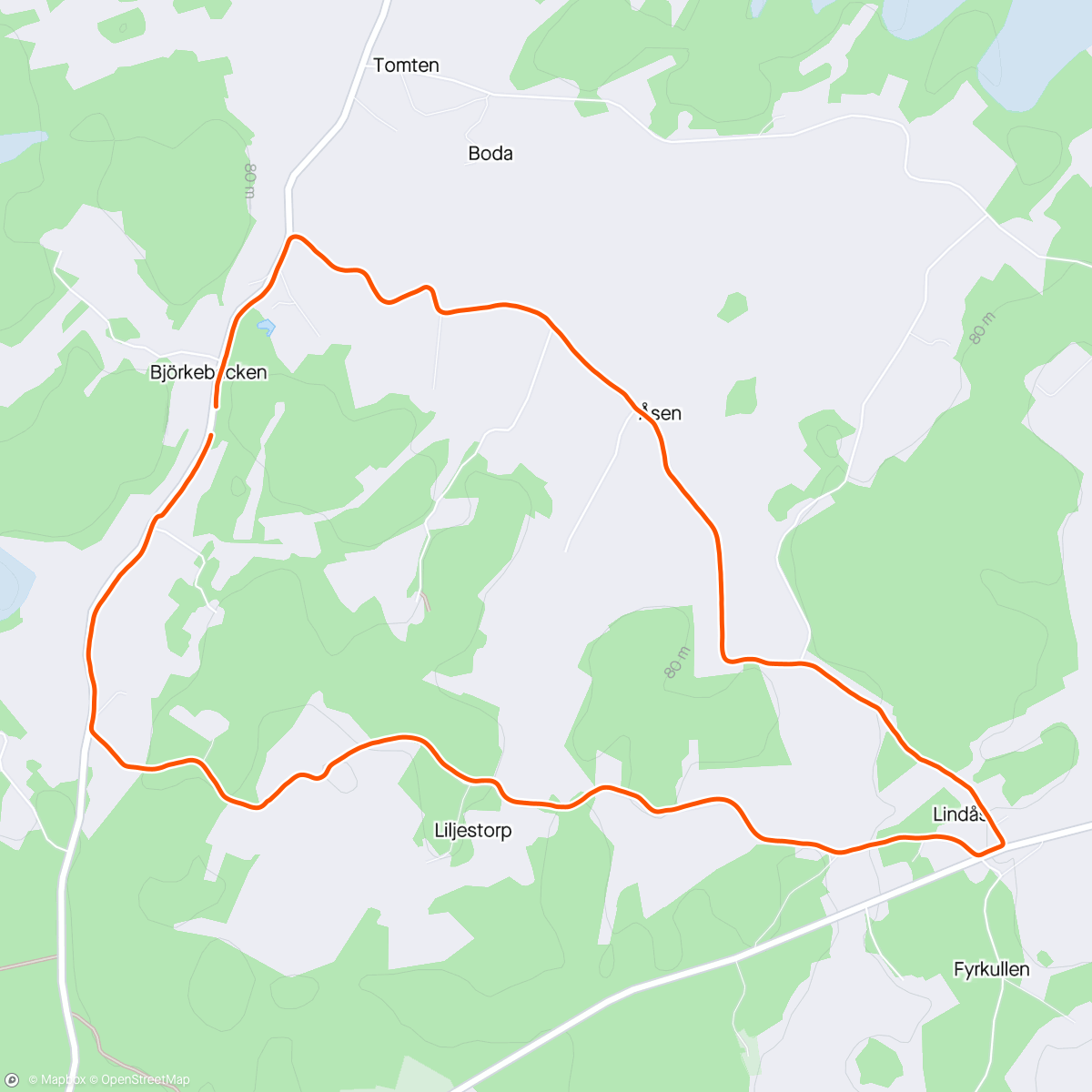 Map of the activity, Joggingrunda typ vid Frambo