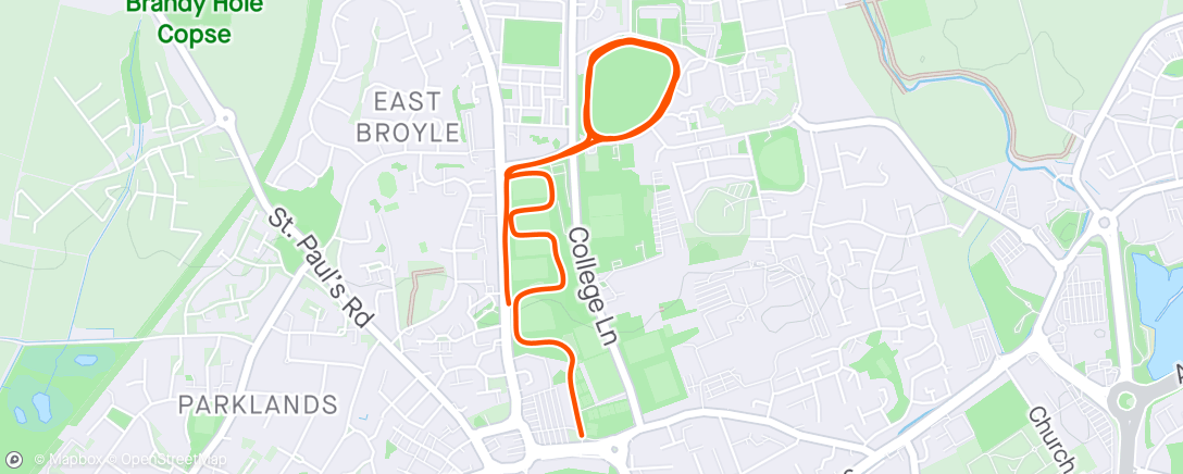 Map of the activity, Broken 600s with Runna ✅