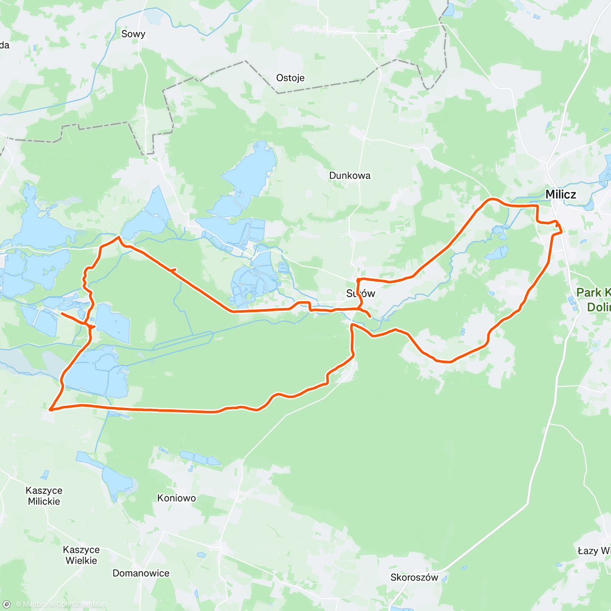 Map of the activity, Trzeci dzień eksploracji Doliny Baryczy i Stawów Milickich