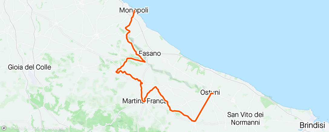 Map of the activity, Monopoli to Ostuni