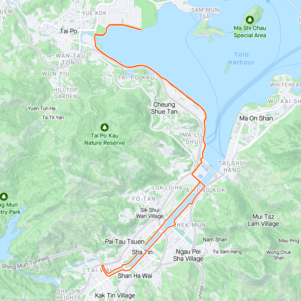 Map of the activity, Sha Tin > Tai Po > Sha Tin 😁