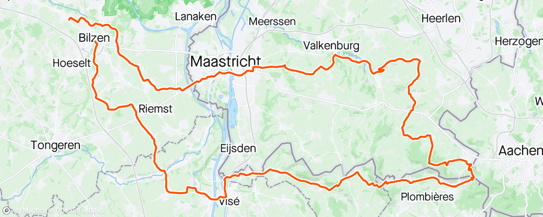 Map of the activity, Bilzen Vaals - klein Kuttingen 125km 1600hm ++++