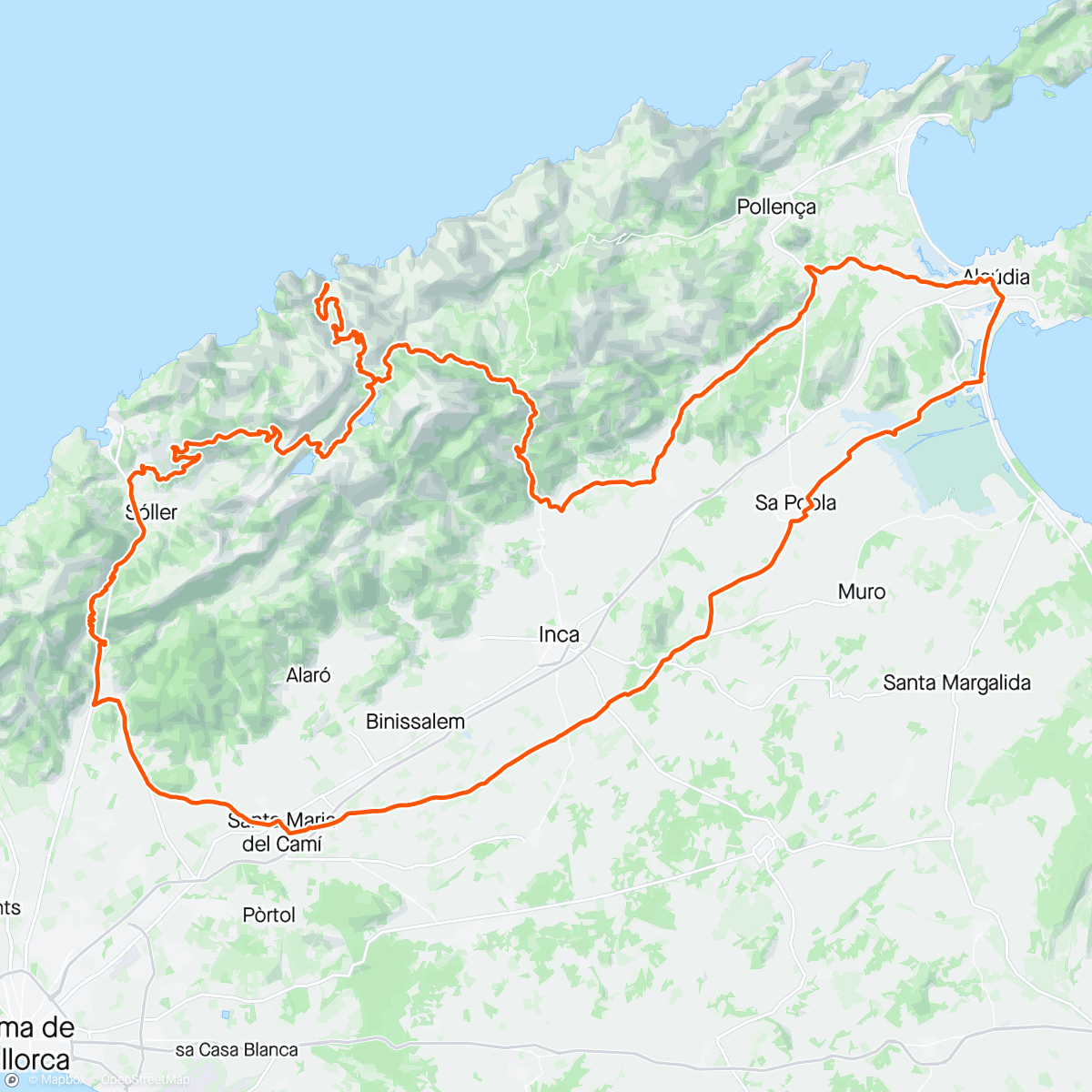 Mapa da atividade, Colls de Sa Batalla, Reis, Sa Calobra, Puig Major, Soller