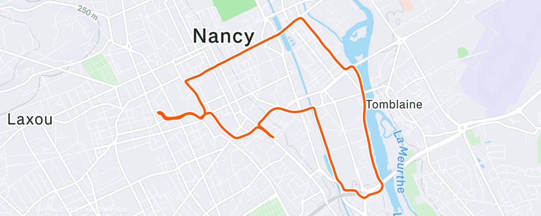 Map of the activity, Course à pied le midi