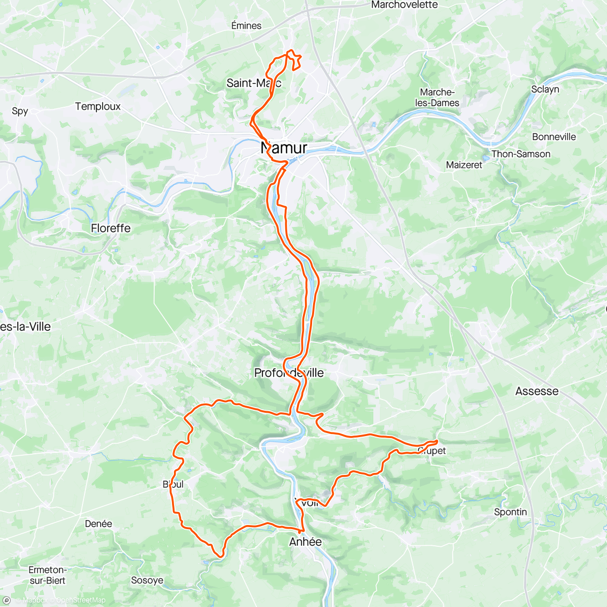 Map of the activity, 20240327 Lunch Ride Namur, Wallonie ⛅