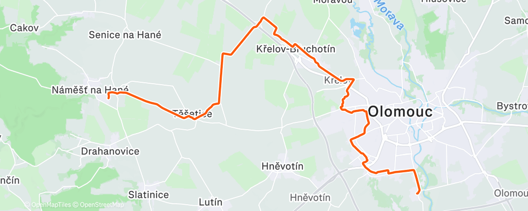 Map of the activity, DPNK ☁️ Olomouc 🇨🇿 - Náměšť na Hané 🇨🇿 🚲 #142