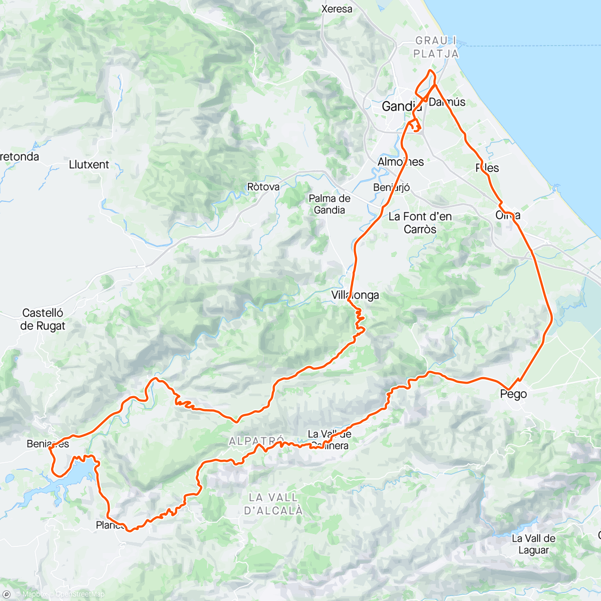 Map of the activity, GANDIA / LA LLACUNA / BENIARRES / VALL DE LA GALLINERA
