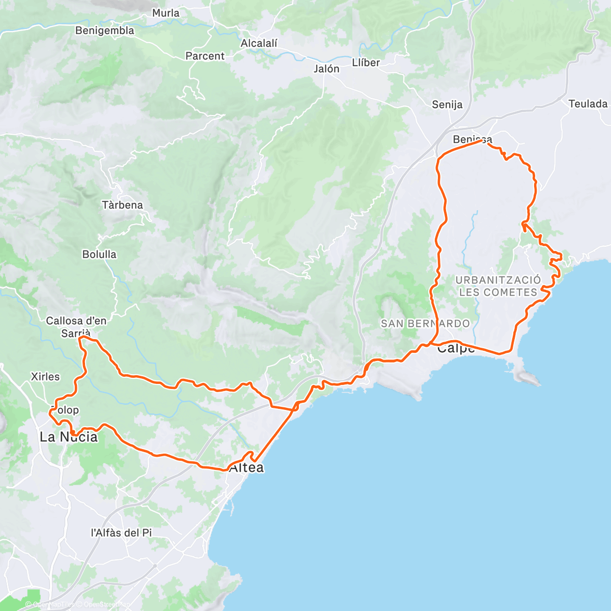 Map of the activity, Bicicleta por la tarde