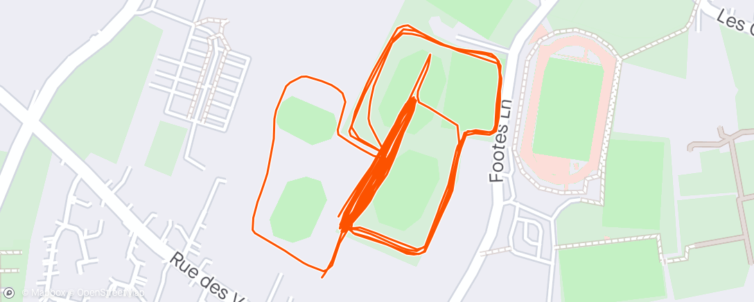 Map of the activity, XC sesh: 2M tempo, 10 short hills (25s) with float rec