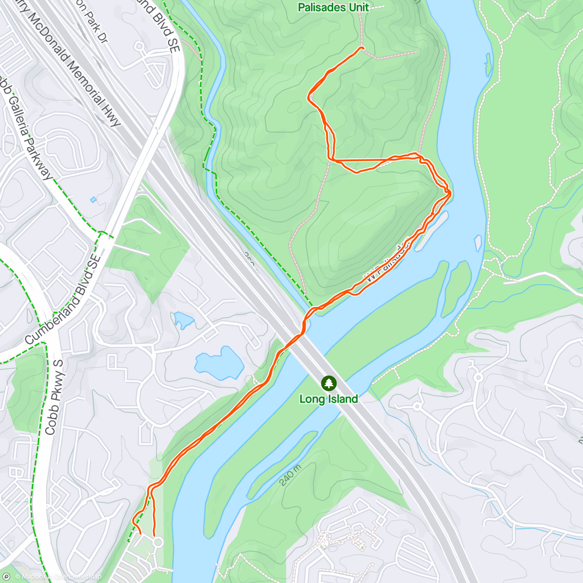 Map of the activity, Chattahoochee Palisades hike, for Parker Delgado