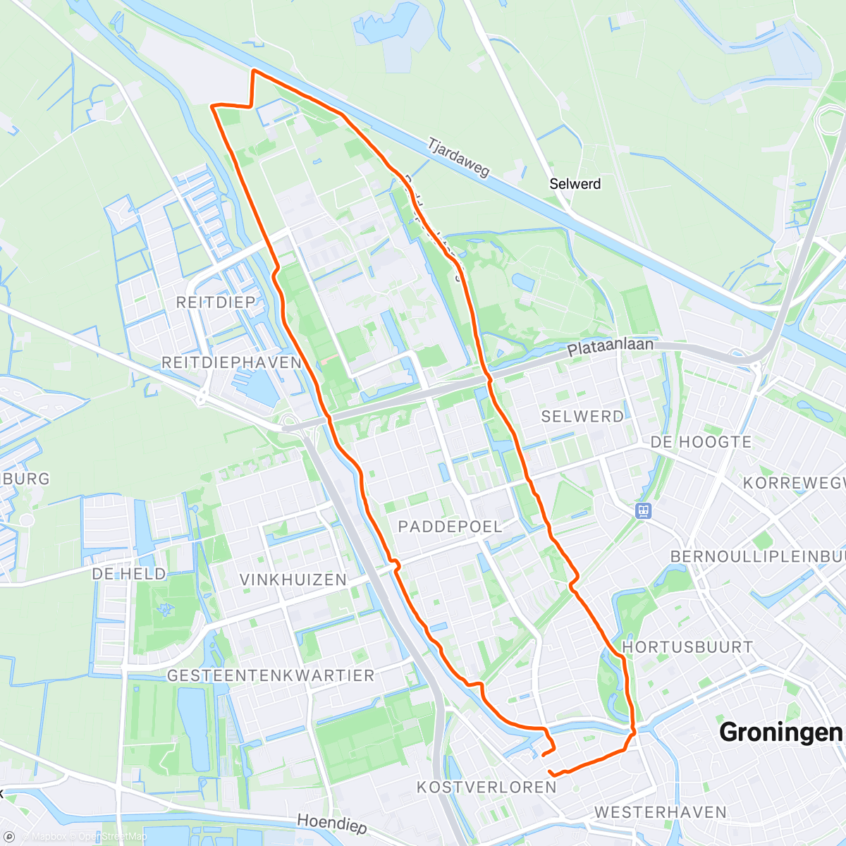 活动地图，Hardlopen op hartslag 111 bpm