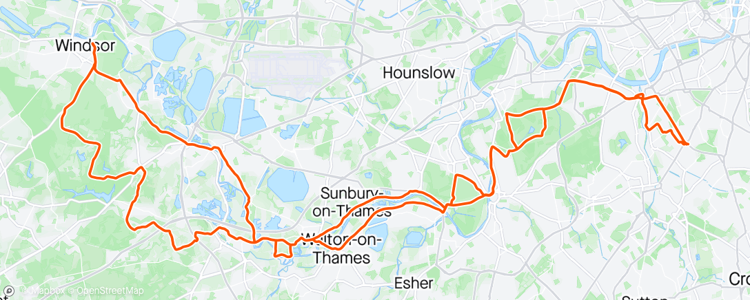 Map of the activity, Morning Ride to Windsor complete with puncture