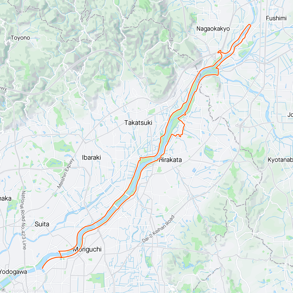 Mapa de la actividad, 淀川沿いをポタリング
