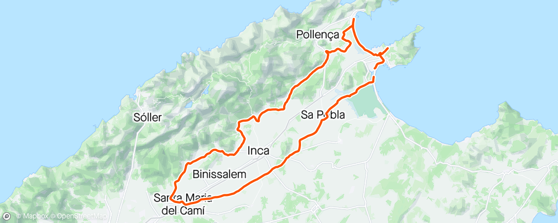 Karte der Aktivität „Mallorca dag 5. Flatt bortover og kupert tilbake.”