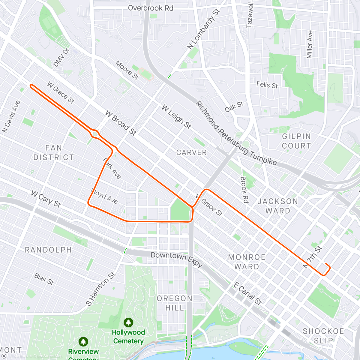 Map of the activity, Zwift - Group Ride: ZSUN vFUN Social Ride - 1.7-1.9 w/kg (D) on The Fan Flats in Richmond